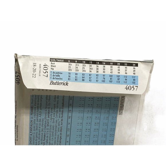 Butterick 4057 Misses Shorts & Pants Sewing Pattern Size 18-22 Vintage - Picture 5 of 5